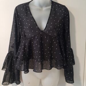 Black Polka Dot Women's Top XS